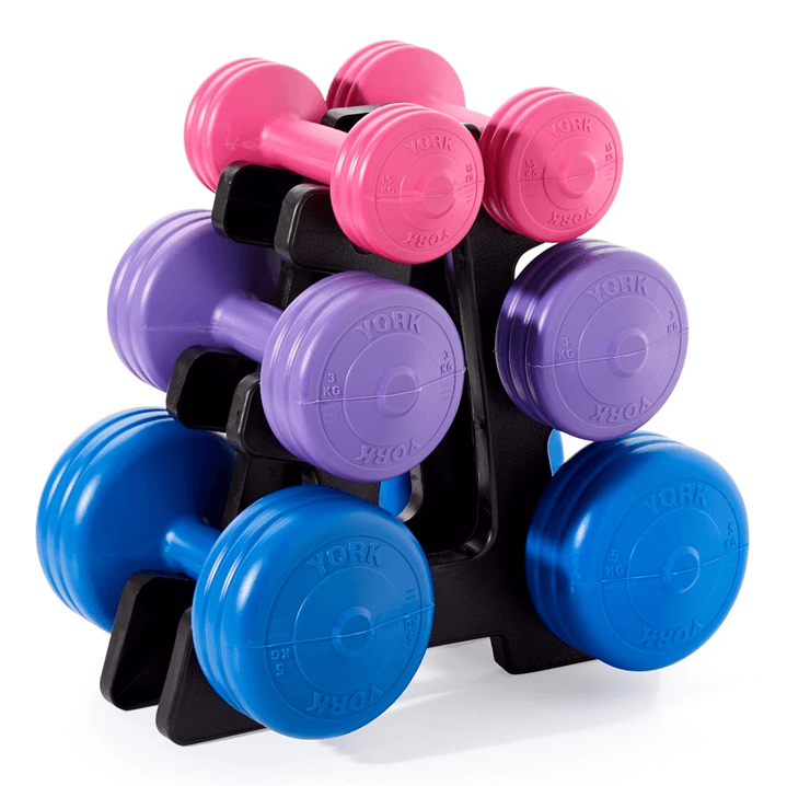 York Fitness Vinyl Dumbbell 19KG Set with stand (07) 3185 4040