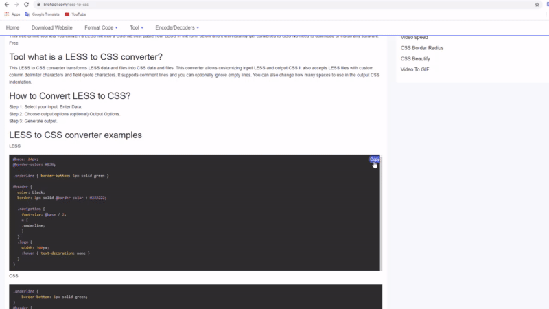 Online LESS To CSS Converter bfotool