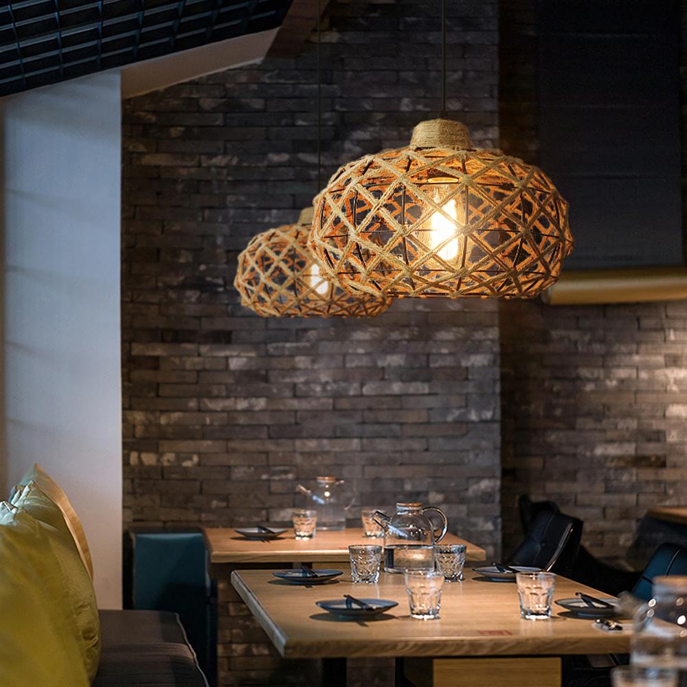 Wicker Hanging Lamp Handmade Woven Boho Bamboo Basket Lamp Shade