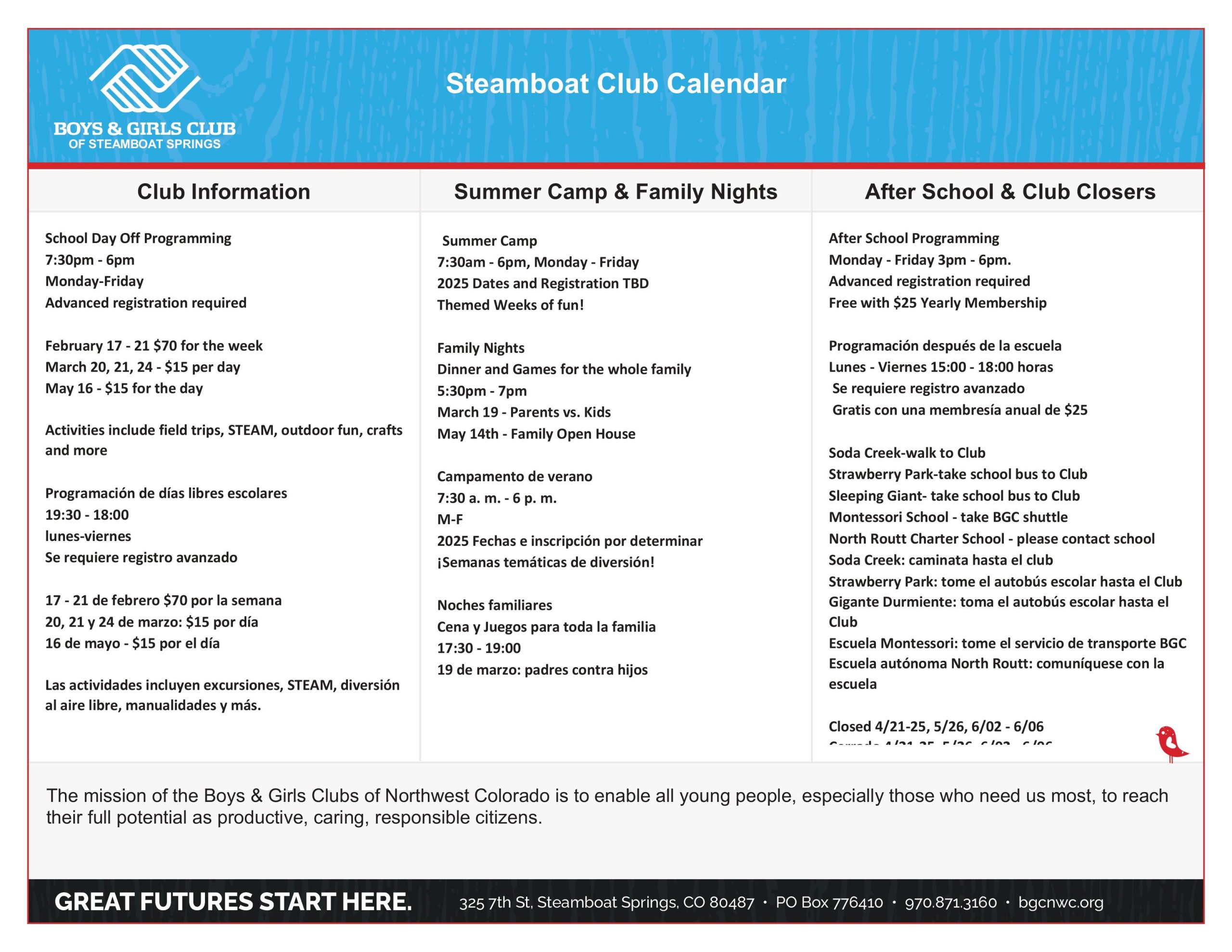 Steamboat Calendar BGCNWC