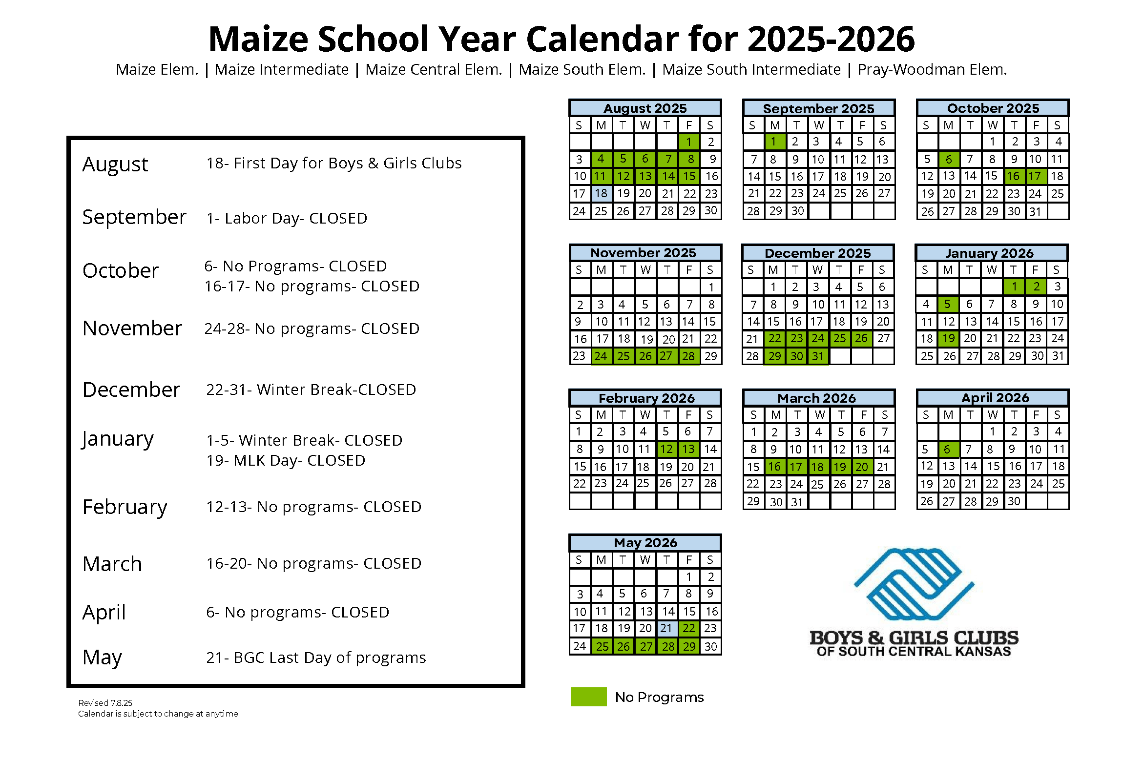 Calendar | Boys & Girls Clubs of South Central Kansas