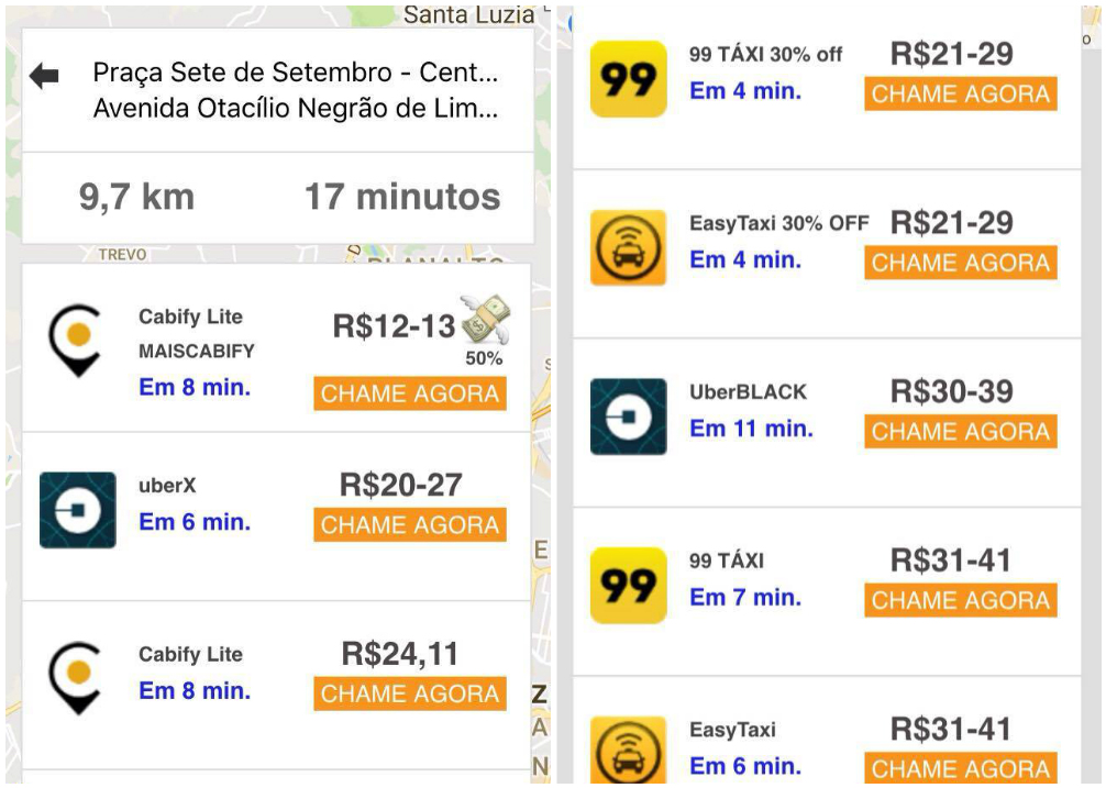 Aplicativo mostra o que sai mais barato entre Uber, 99, Easy Taxi e Cabify