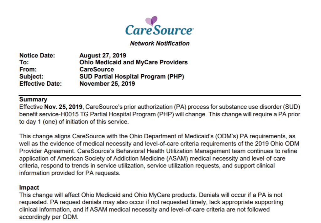 Caresource aba authorization