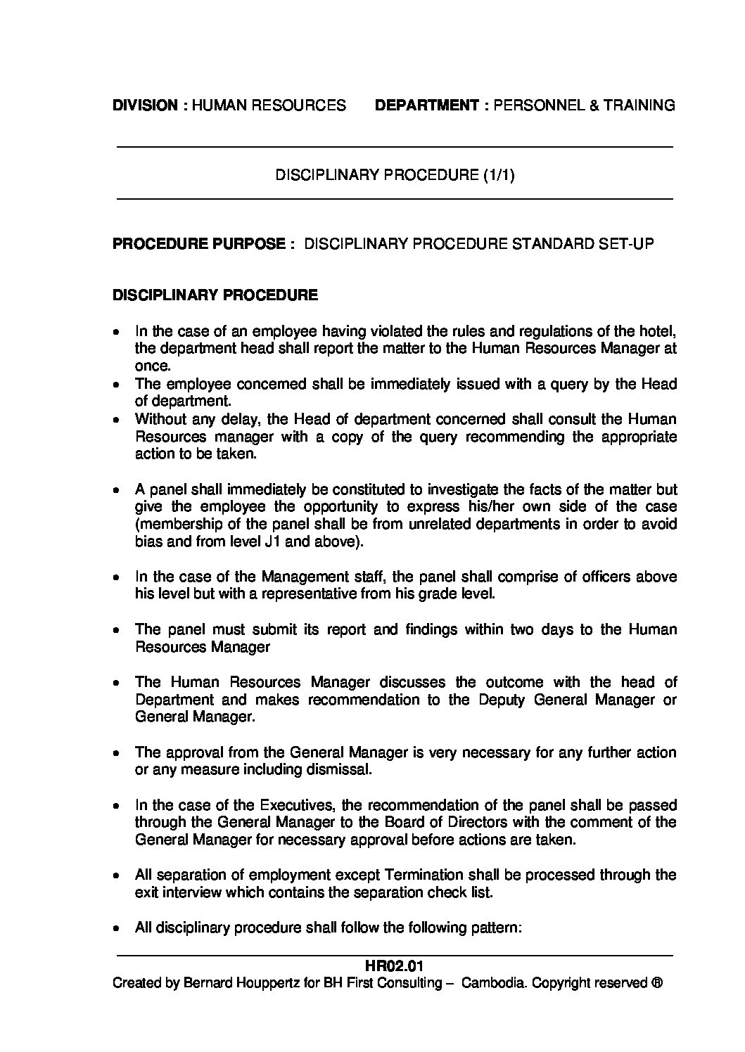 Disciplinary Procedure BH First Consulting