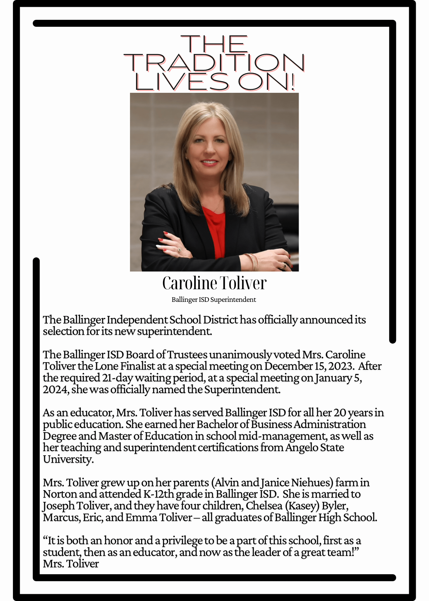 BISD Announces Ballinger High School