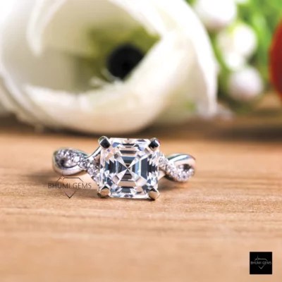 Asscher Colorless Moissanite Engagement Ring