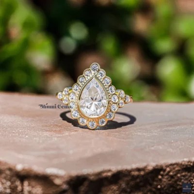 Halo Pear Shaped Moissanite Engagement Ring