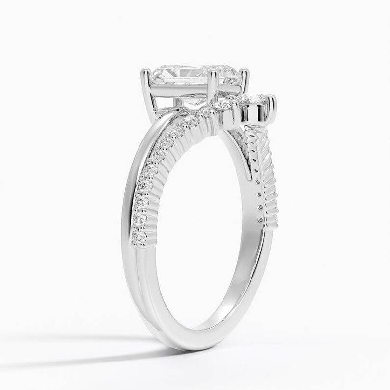 Solitaire 1 CT Radiant Cut Lab Grown Diamond Curved Engagement Ring Anniversary Ring - Image 7