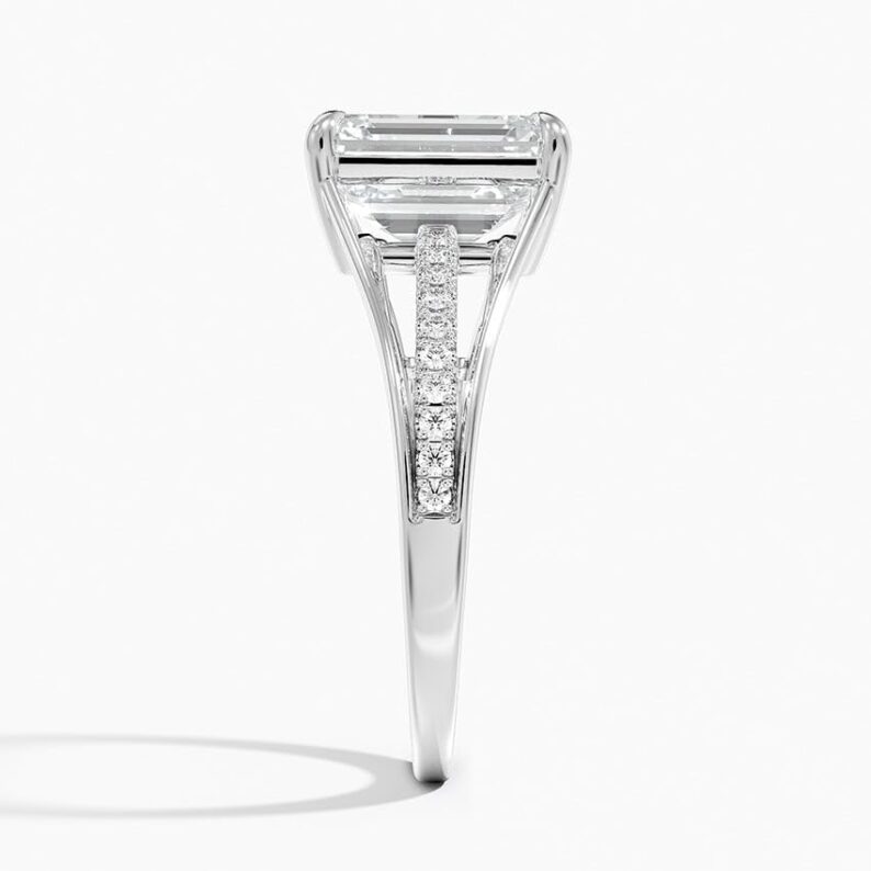 Pave 3 CT Emerald Cut Lab Grown Diamond Engagement Ring Solitaire Anniversary Ring - Image 7