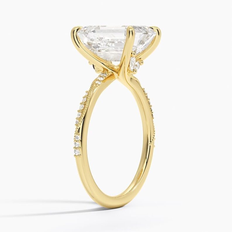Solitaire 4 CT Emerald Cut Lab Grown Diamond Engagement Ring Anniversary Ring - Image 7