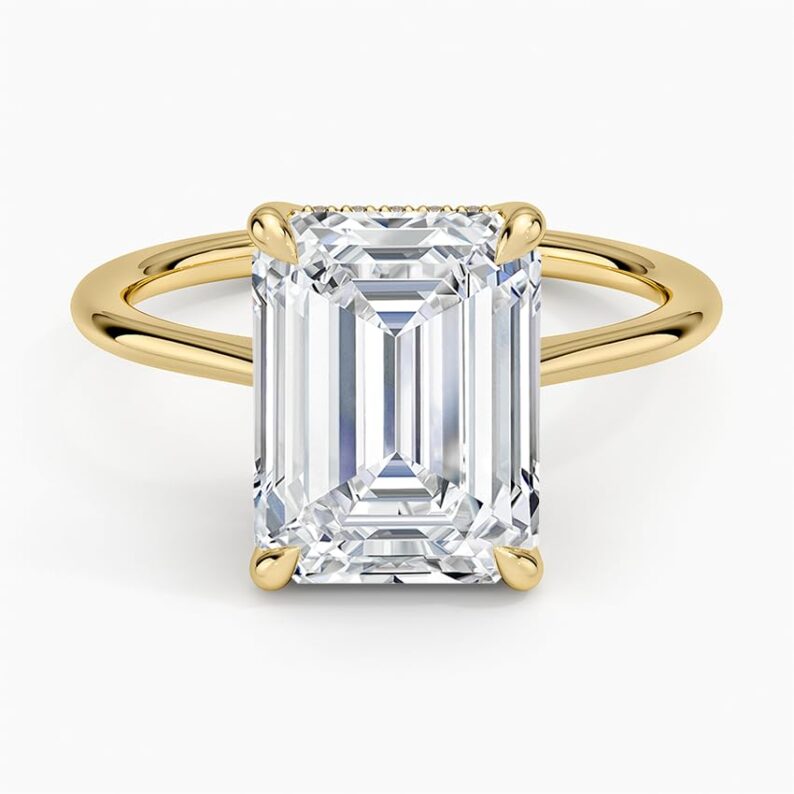 Solitaire 4 CT Emerald Cut Lab Grown Diamond Engagement Ring Hidden Halo Anniversary Ring - Image 6