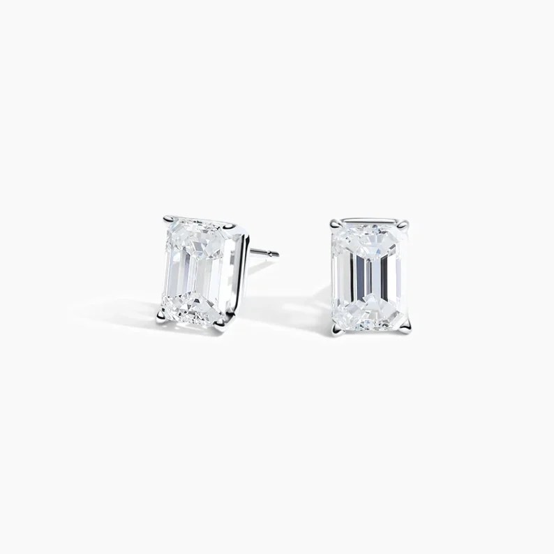 Solitaire 1.5 TCW Emerald Cut Lab Grown Diamond Earring 4-Prong Stud Diamond Earring - Image 3