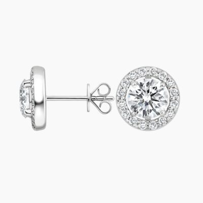 Alternative view of Halo 2.5 TCW Round Cut Lab Grown Diamond Earring 4-Prong Stud Diamond Earring