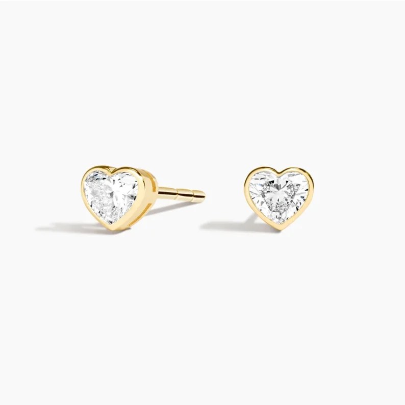 0.5 TCW Heart Cut Lab Grown Diamond Earring Solitaire Bezel Stud Diamond Earring - Image 3