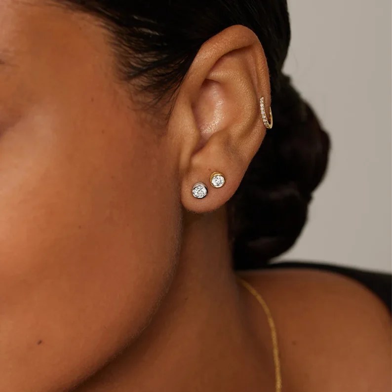 0.50 TCW Round Cut Lab Grown Diamond Earring Solitaire Bezel Stud Diamond Earring - Image 5