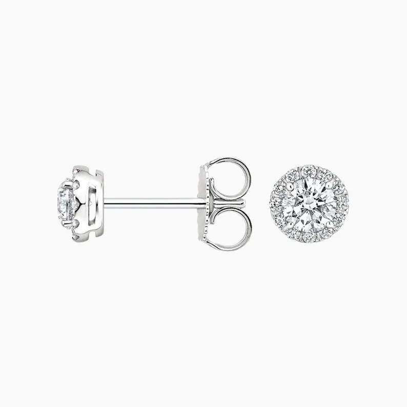 Halo 1 TCW Round Cut Lab Grown Diamond Earring 4-Prong Stud Diamond Earring - Image 4
