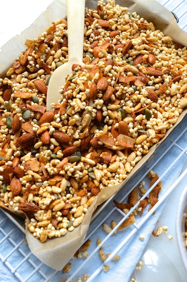 Glutenfree honeyed millet, puffed rice and almond breakfast cereal