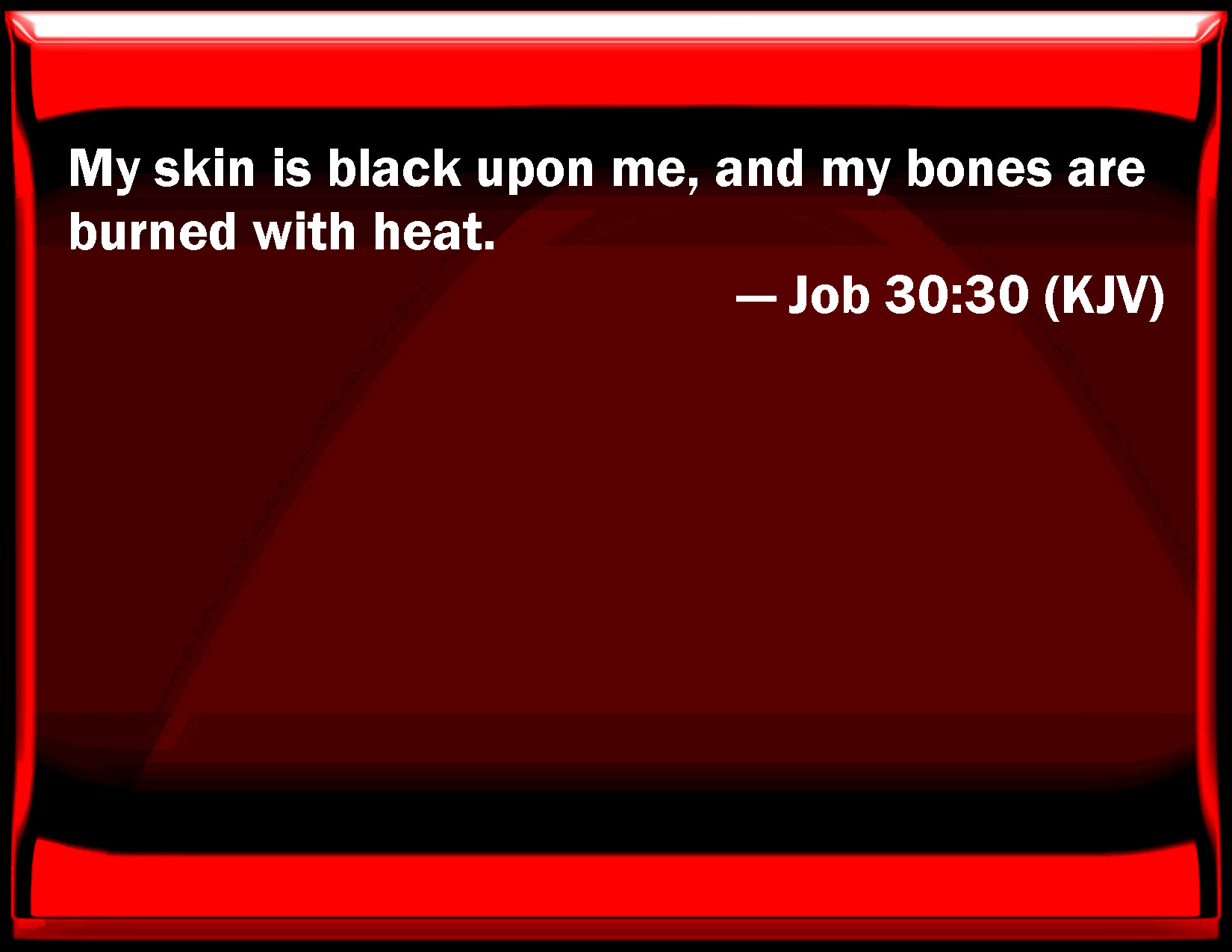 Job 3030 My skin is black on me, and my bones are burned with heat.