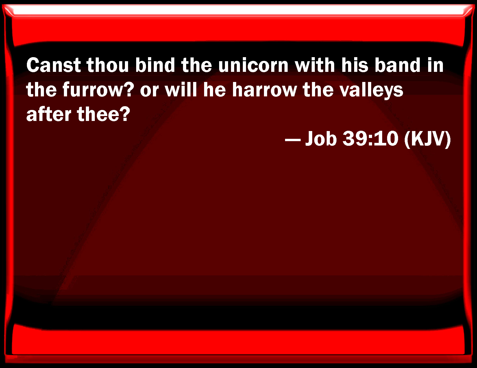 Job 3910 Can you bind the unicorn with his band in the furrow? or will