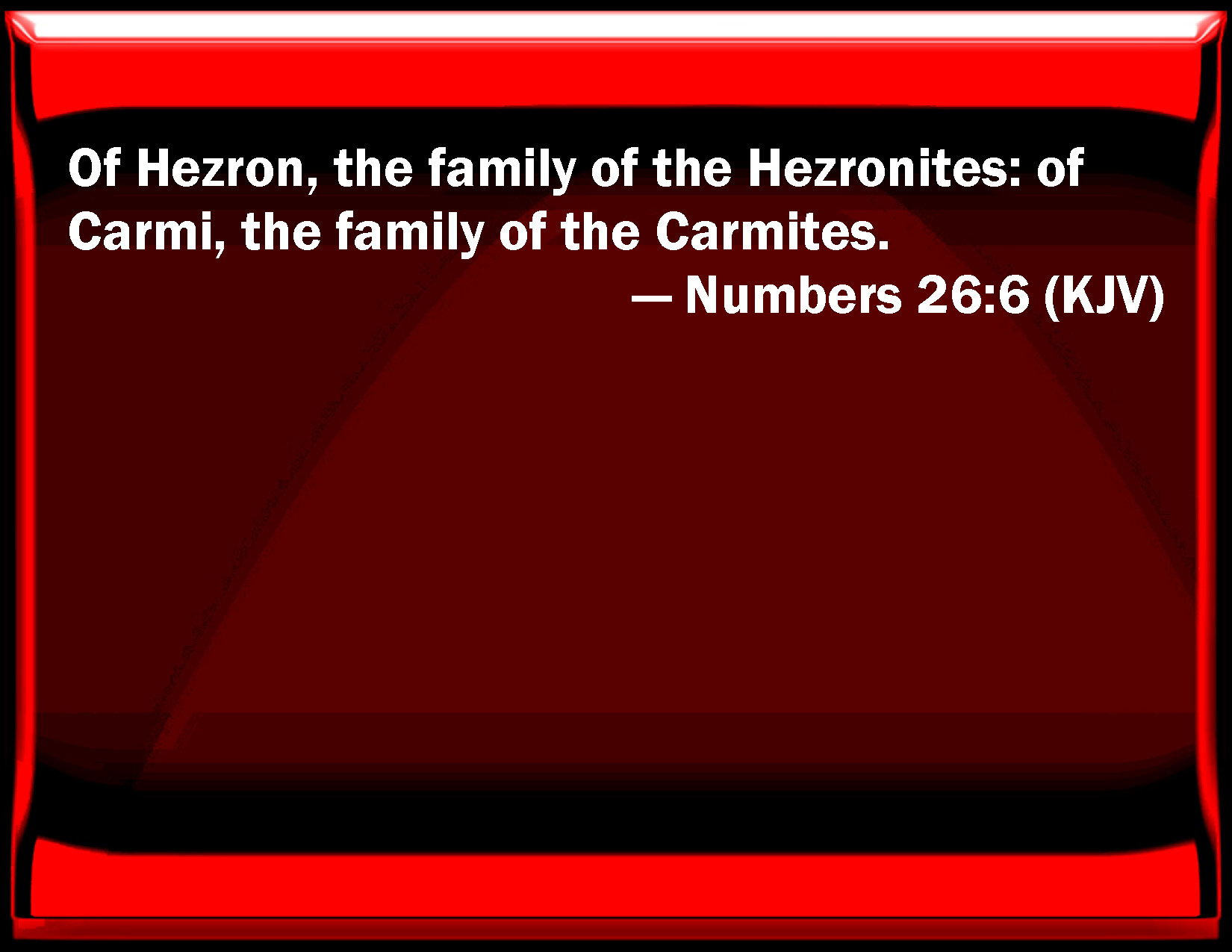 Numbers 266 Of Hezron, the family of the Hezronites of Carmi, the