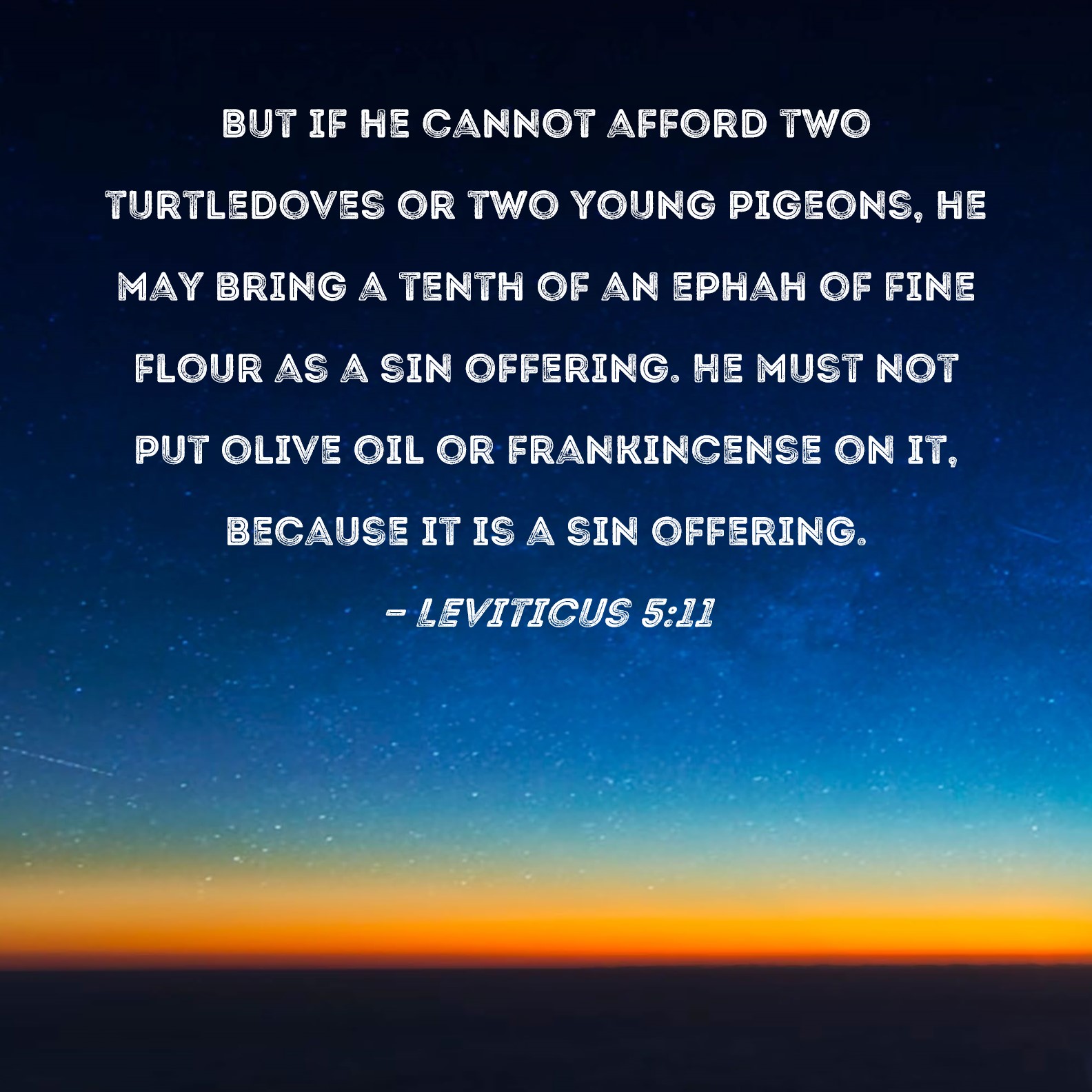 Leviticus 511 But if he cannot afford two turtledoves or two young