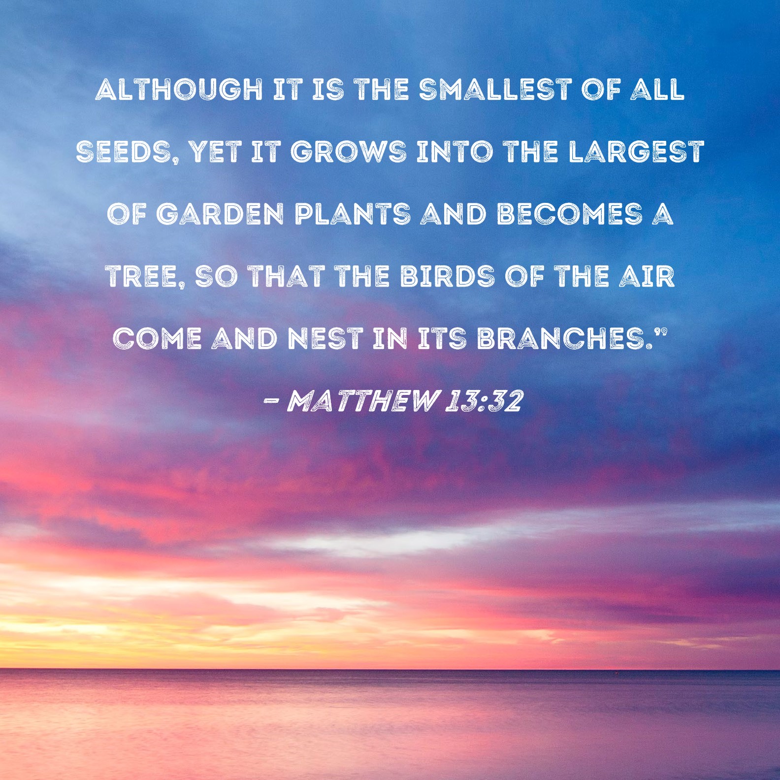 Matthew 1332 Although it is the smallest of all seeds, yet it grows