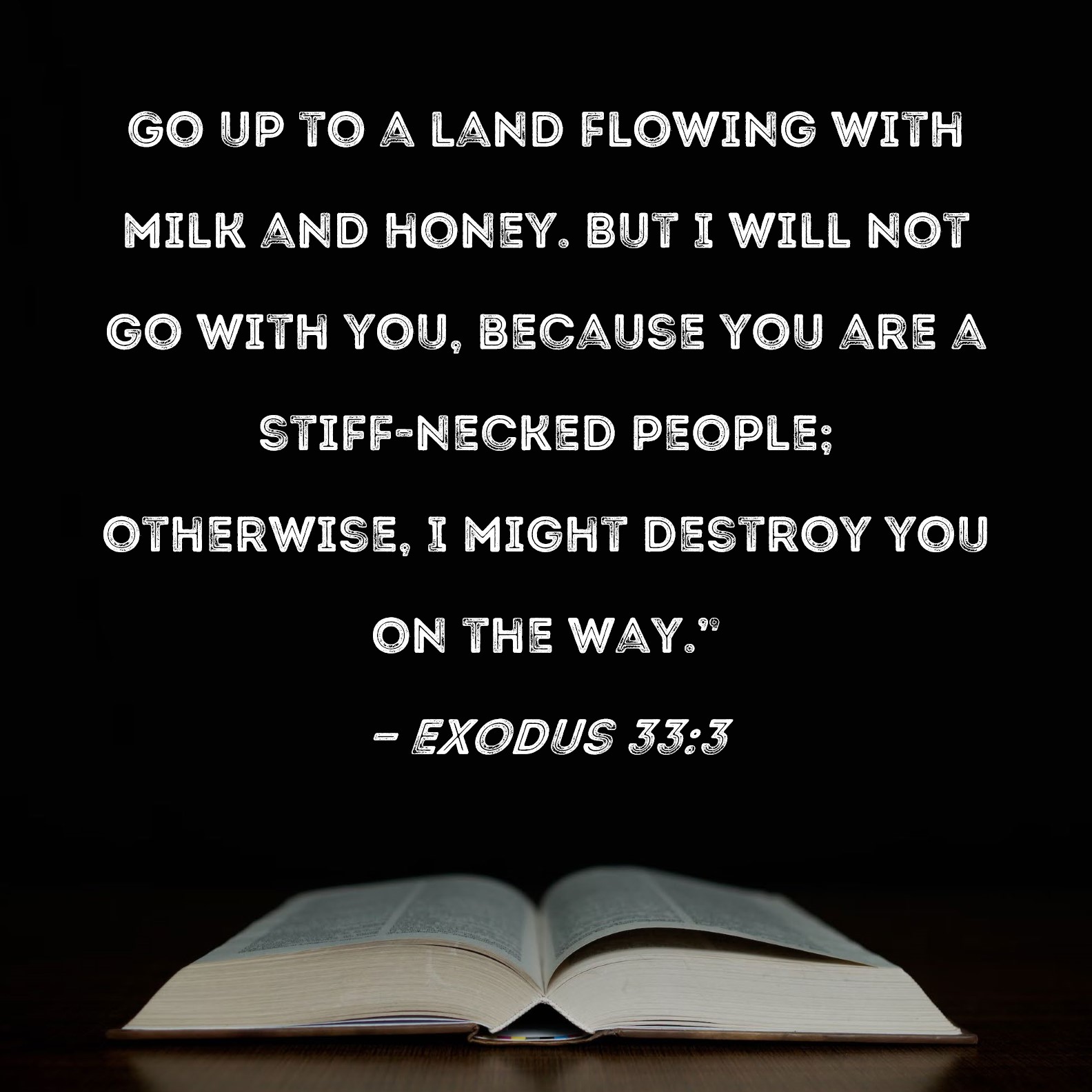 Exodus 333 Go up to a land flowing with milk and honey. But I will not