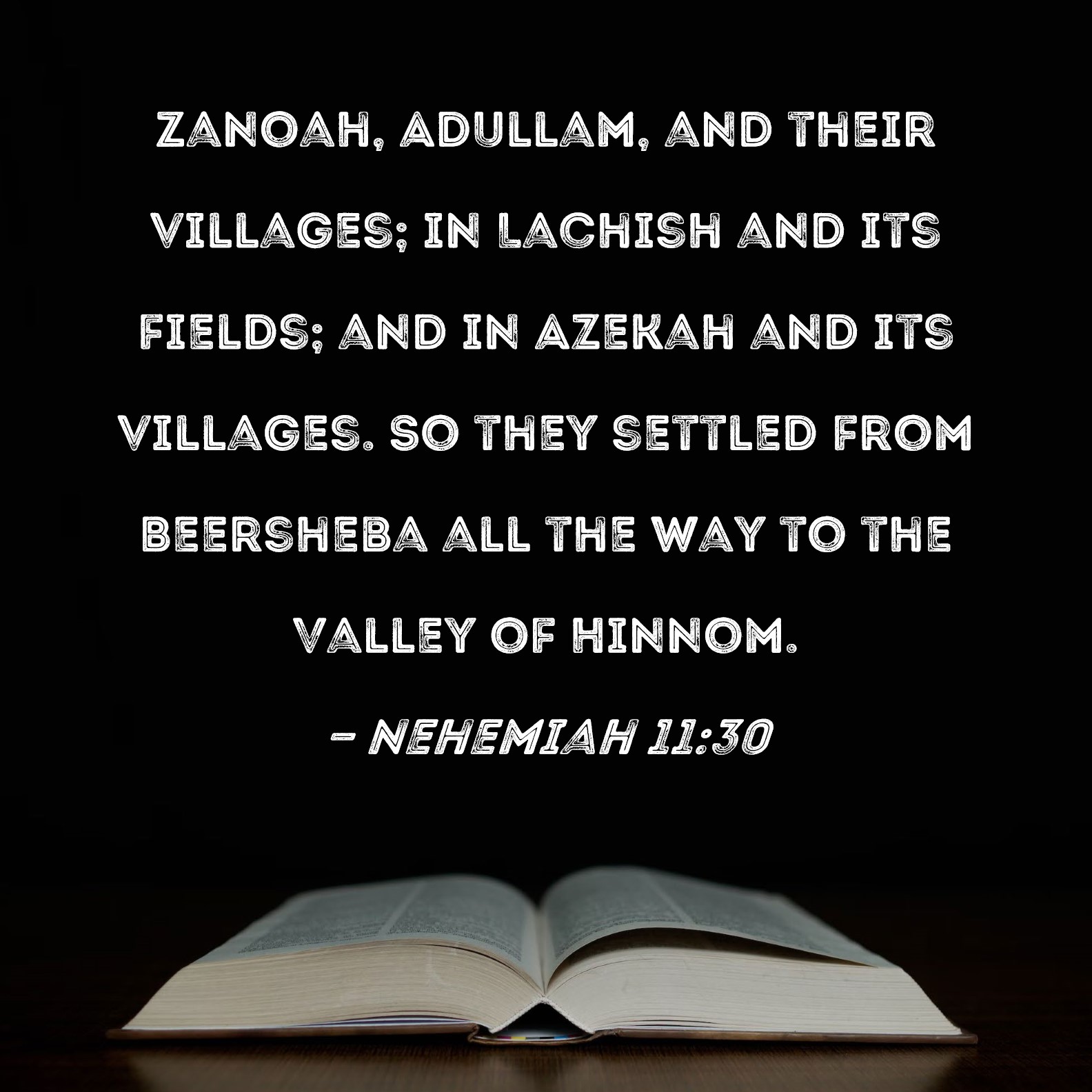 Nehemiah 1130 Zanoah, Adullam, and their villages; in Lachish and its