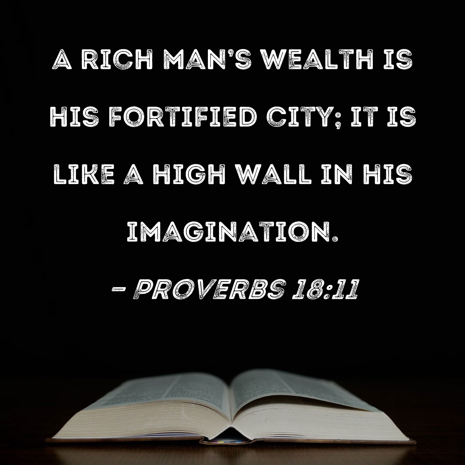Proverbs 1811 A rich man's wealth is his fortified city; it is like a