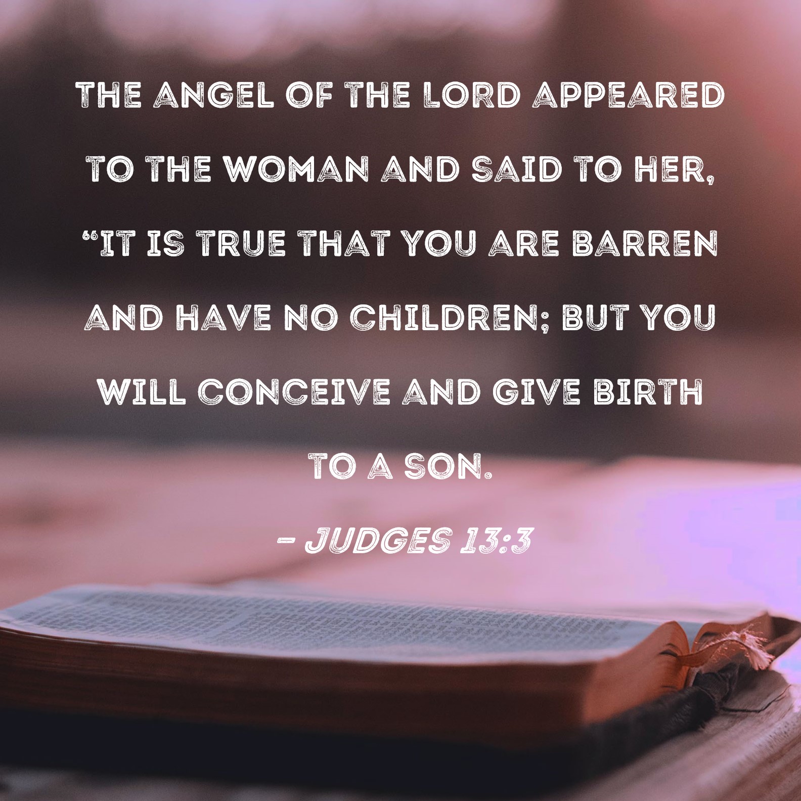 Judges 133 The angel of the LORD appeared to the woman and said to her, "It is true that you