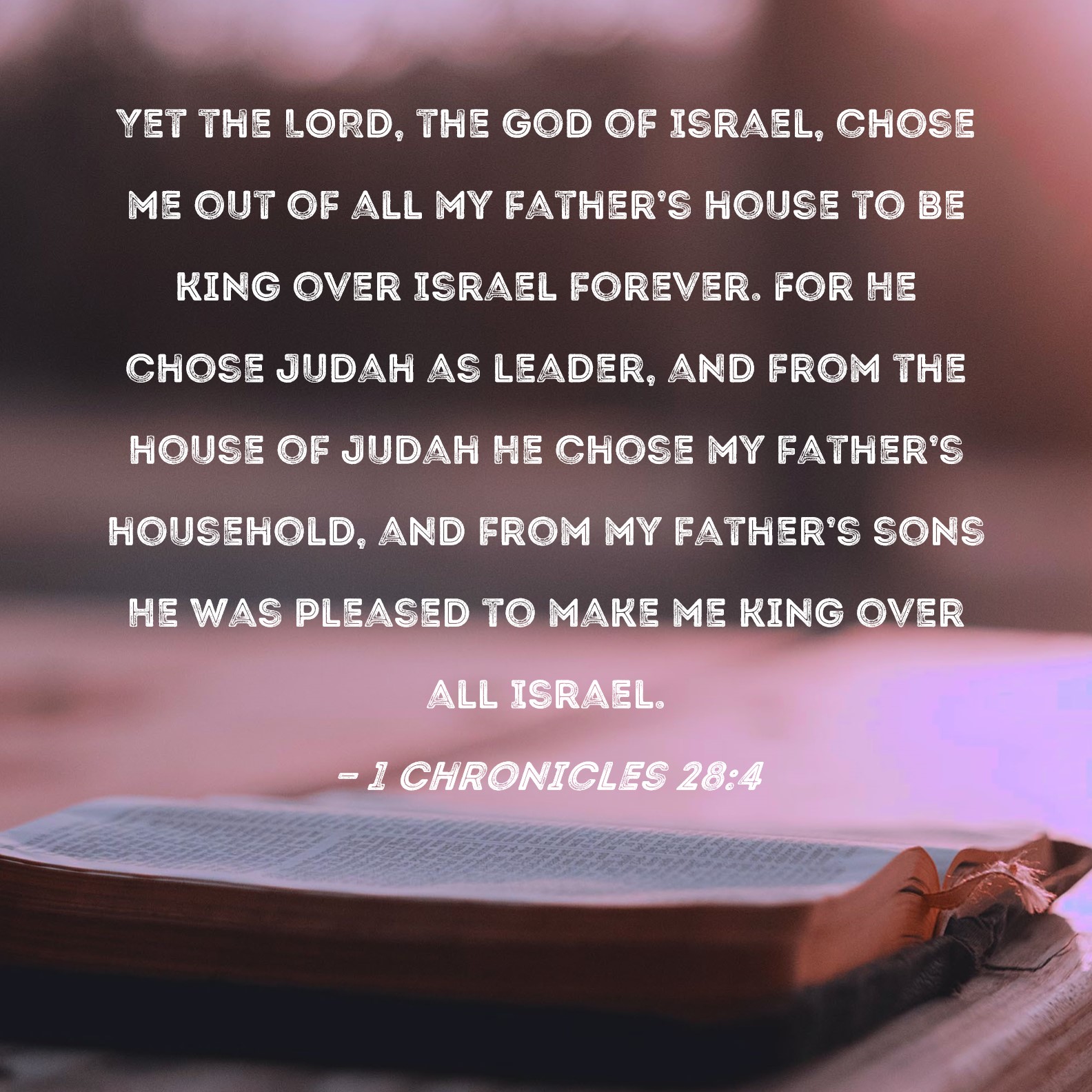 1 Chronicles 284 Yet the LORD, the God of Israel, chose me out of all