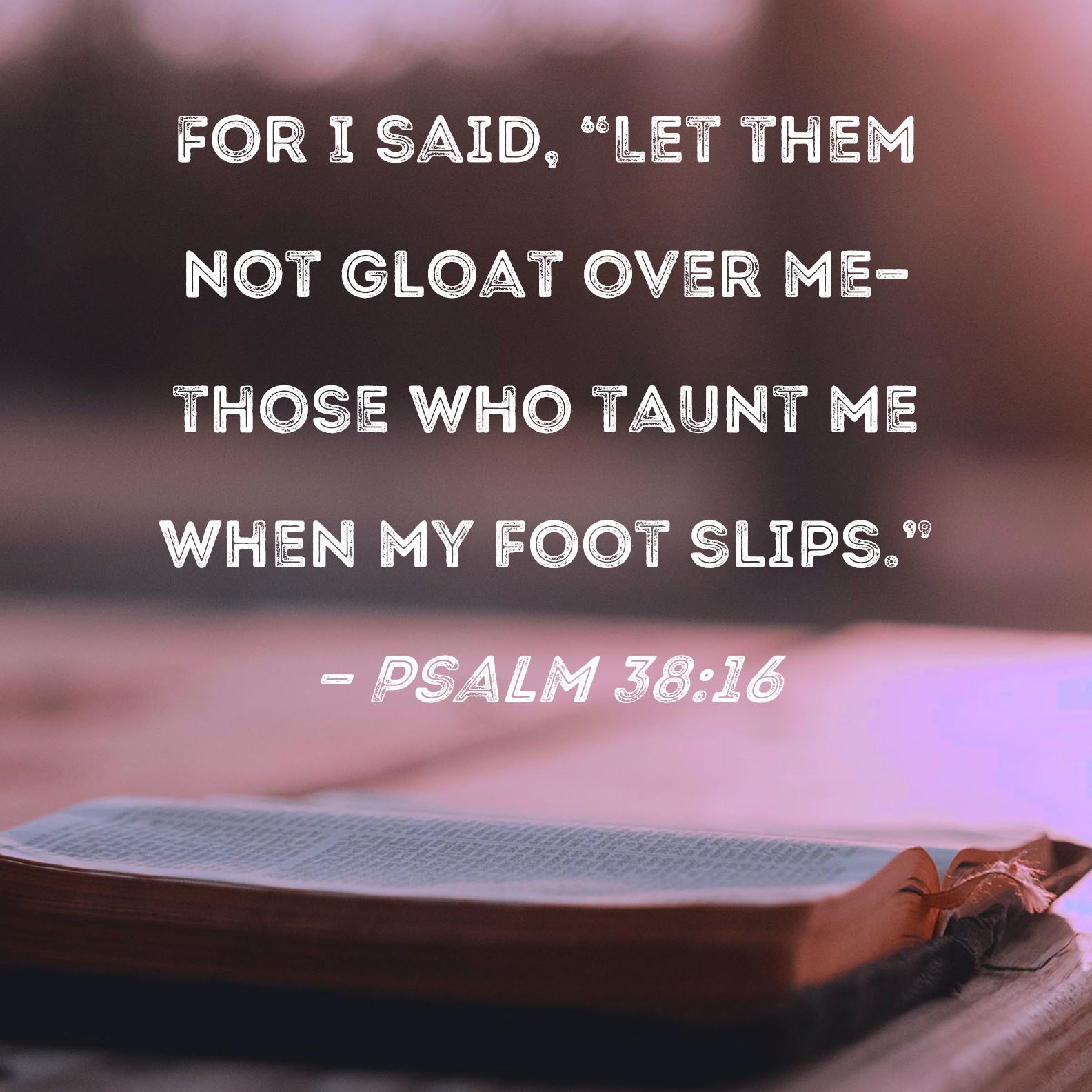 Psalm 3816 For I said, "Let them not gloat over methose who taunt me