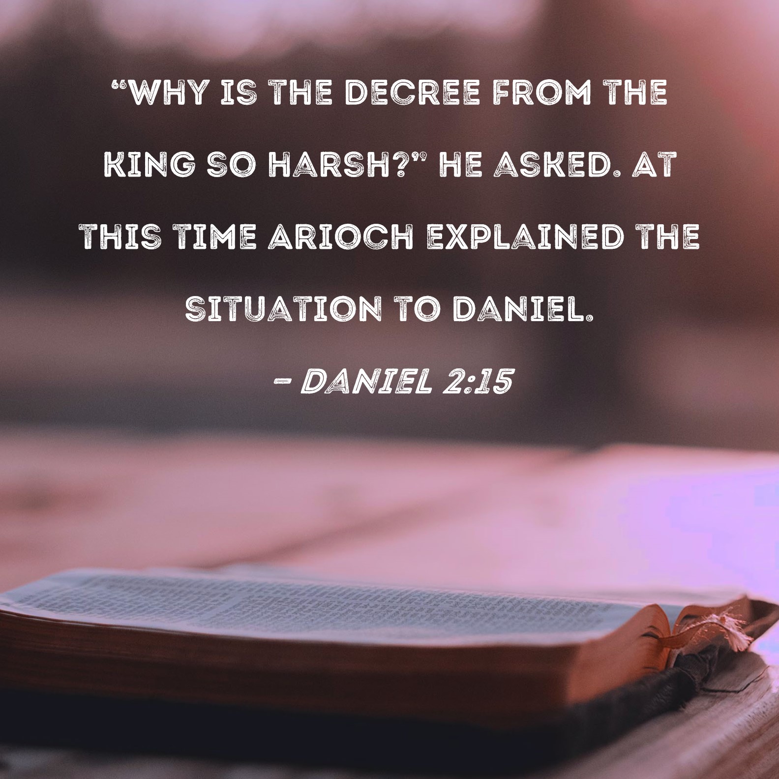 Daniel 215 "Why is the decree from the king so harsh?" he asked. At