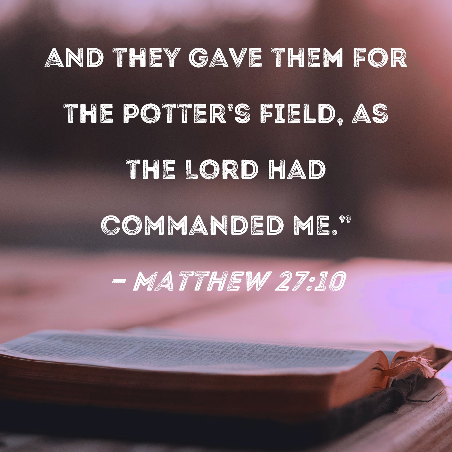 Matthew 2710 and they gave them for the potter's field, as the Lord