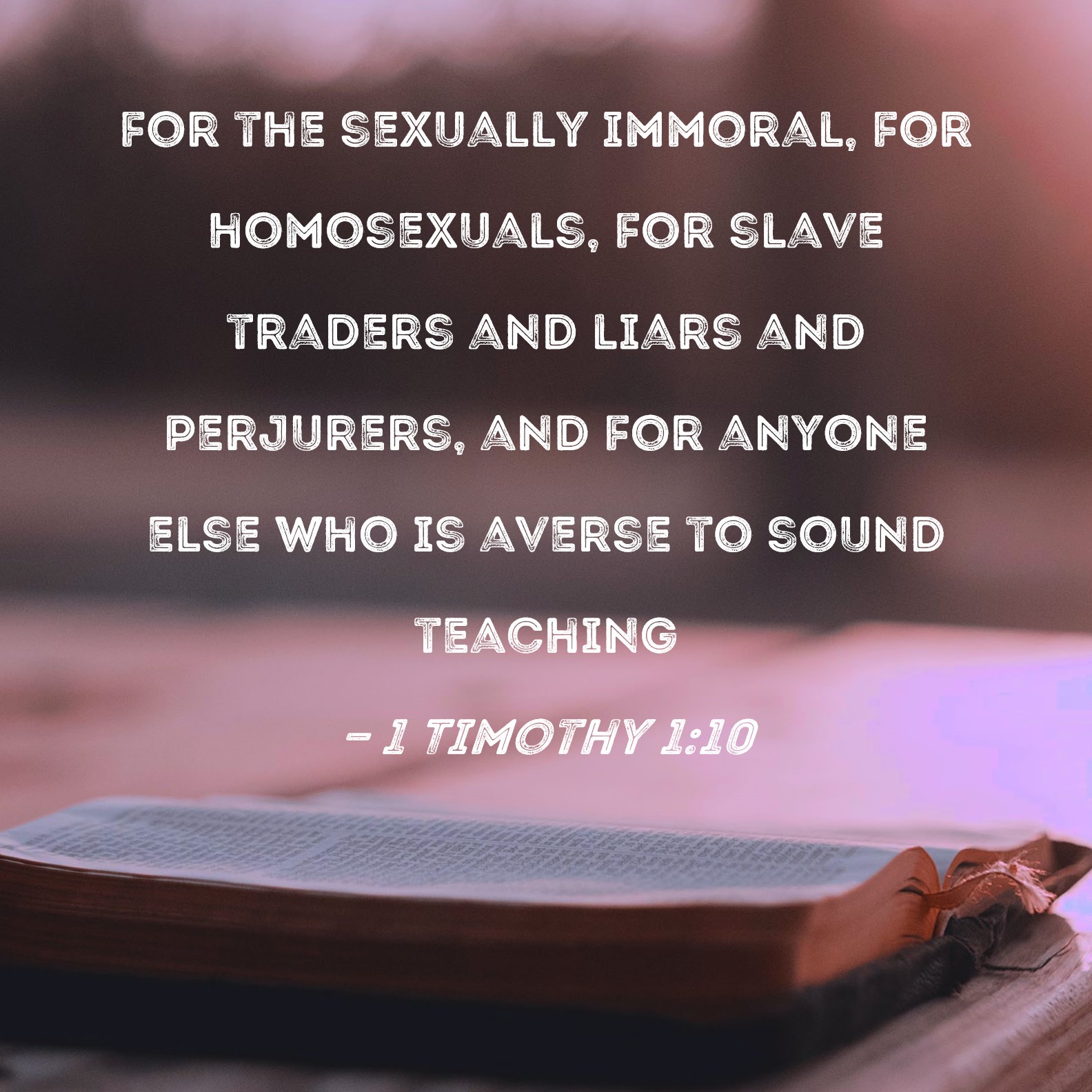 1 Timothy 110 for the sexually immoral, for homosexuals, for slave