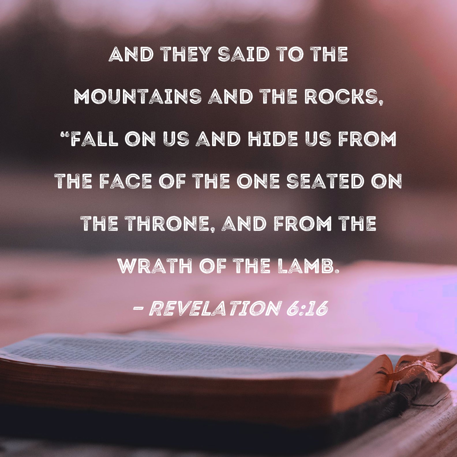 Revelation 616 And they said to the mountains and the rocks, "Fall on