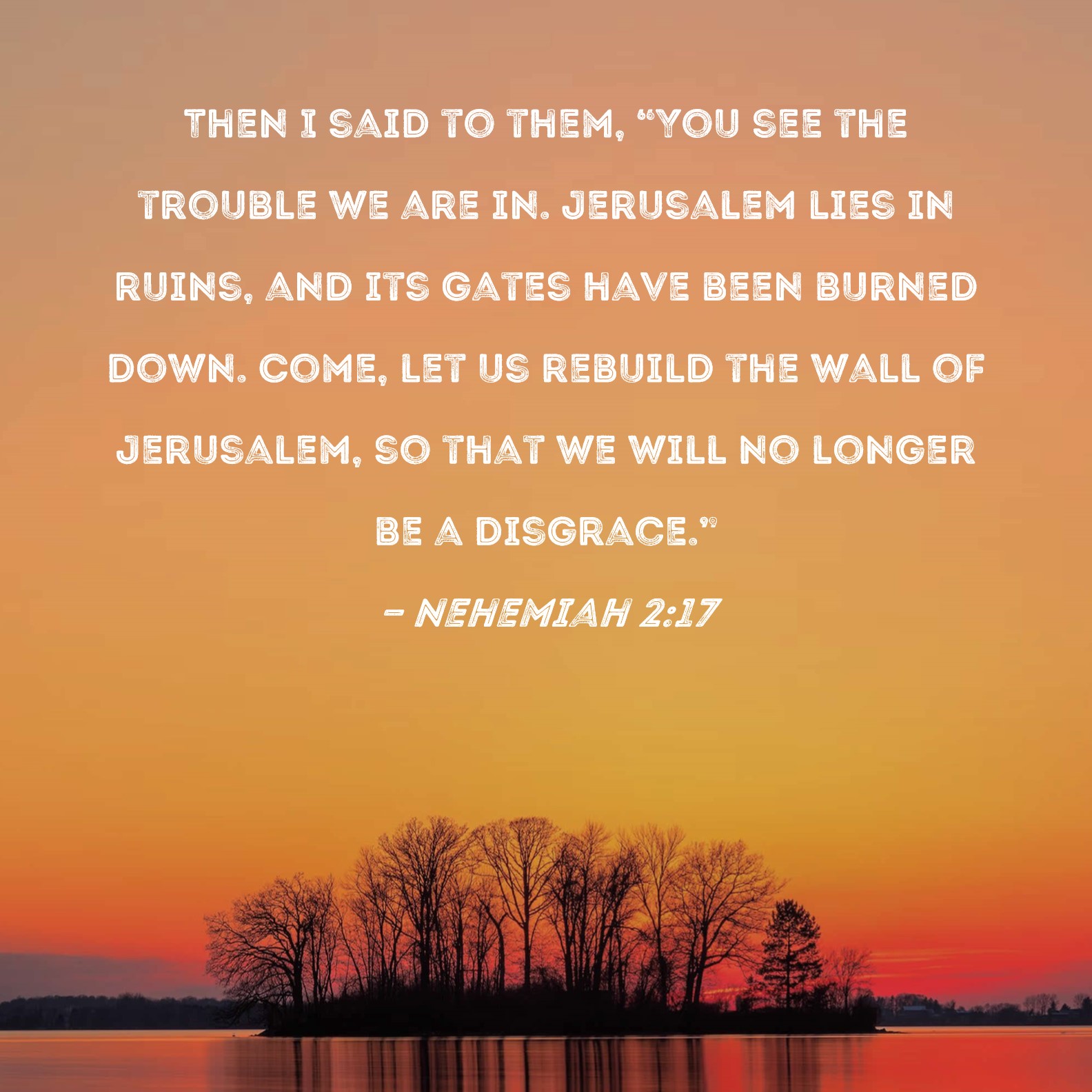 Nehemiah 217 Then I said to them, "You see the trouble we are in