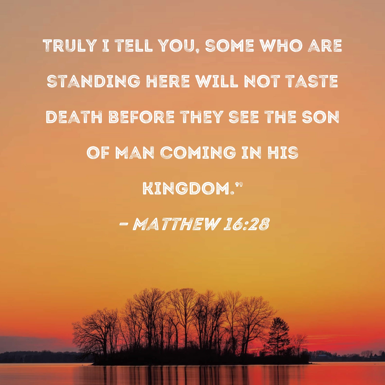 Matthew 1628 Truly I tell you, some who are standing here will not