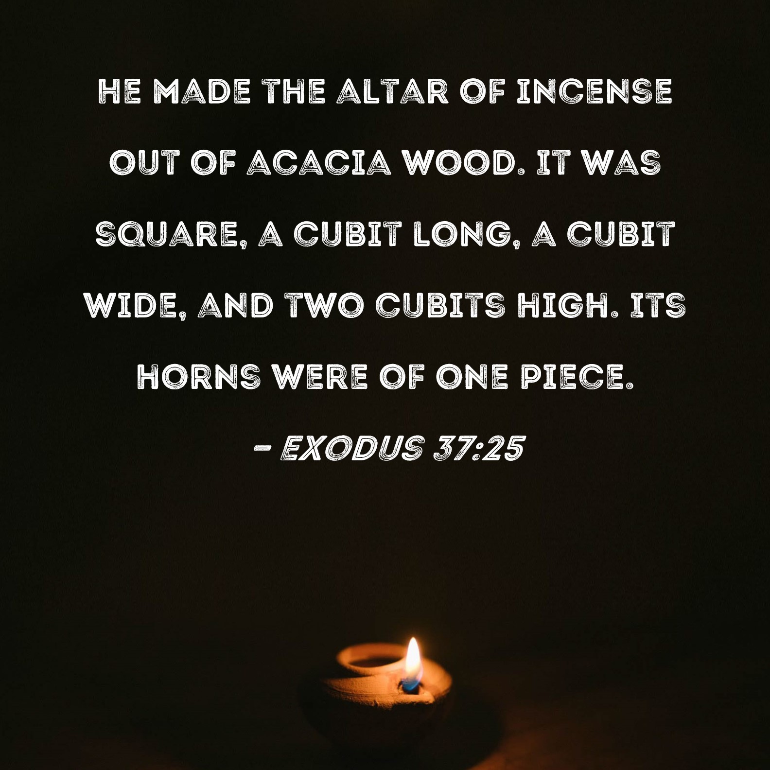 Exodus 3725 He made the altar of incense out of acacia wood. It was square, a cubit long, a