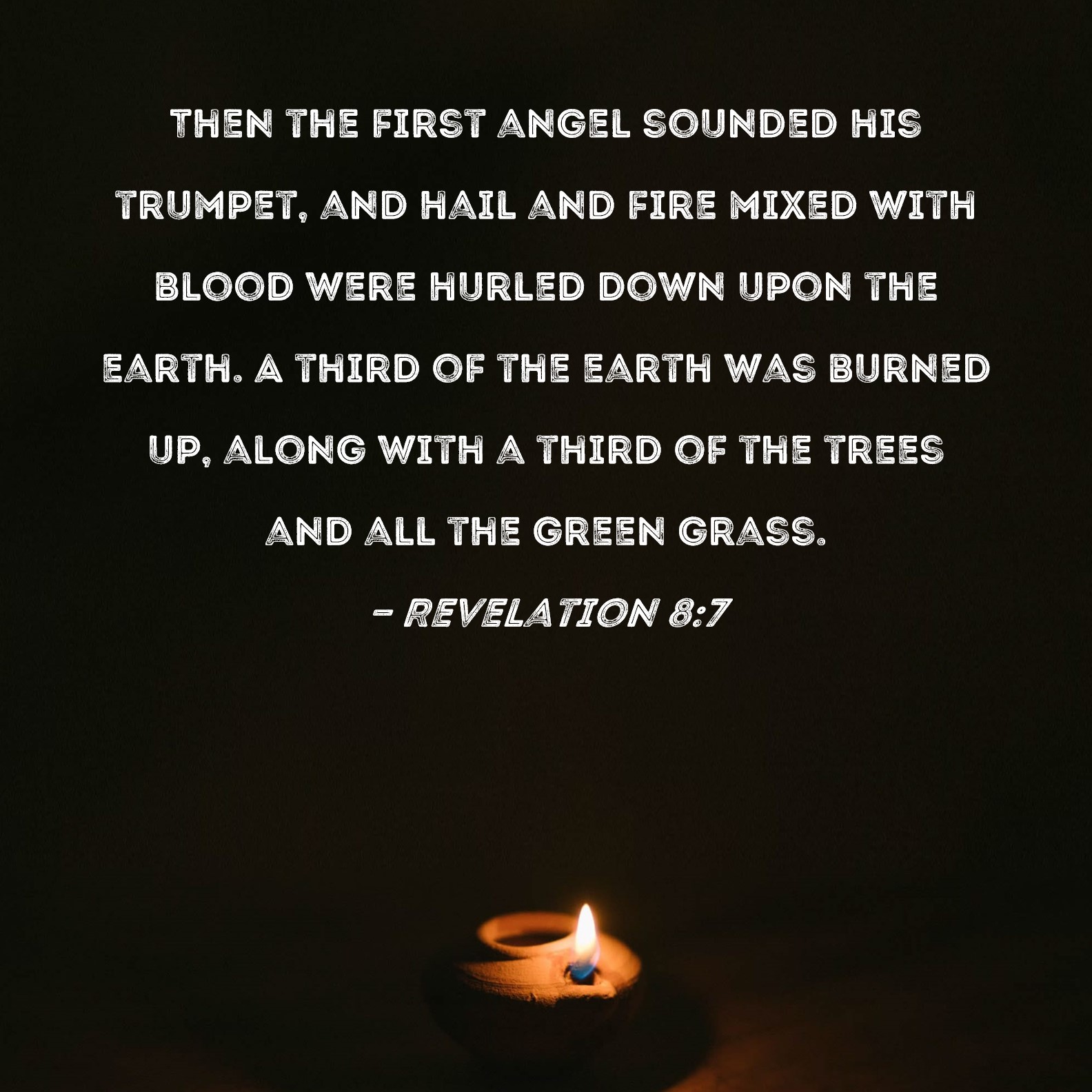 Revelation 87 Then the first angel sounded his trumpet, and hail and fire mixed with blood were