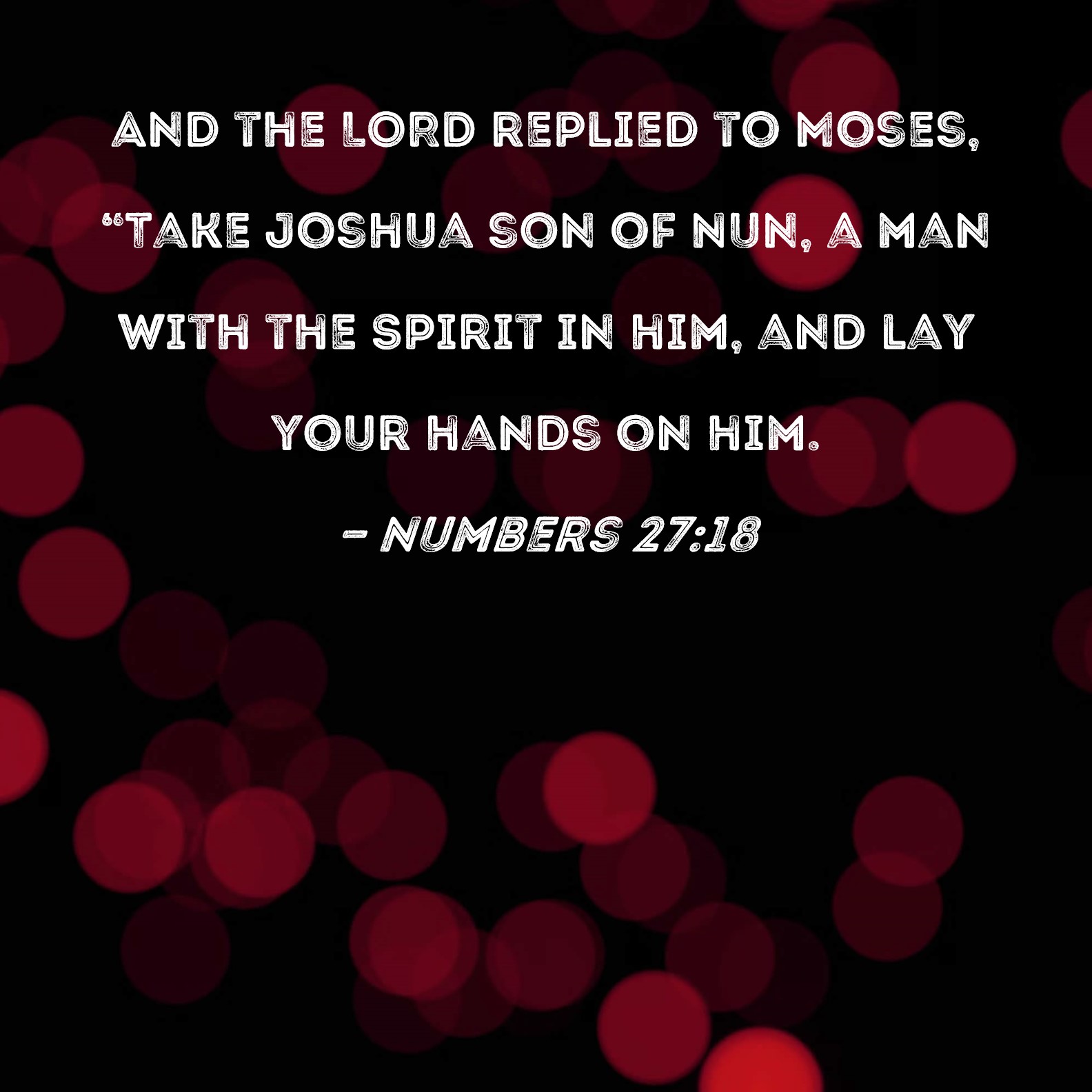 Numbers 2718 And the LORD replied to Moses, "Take Joshua son of Nun, a