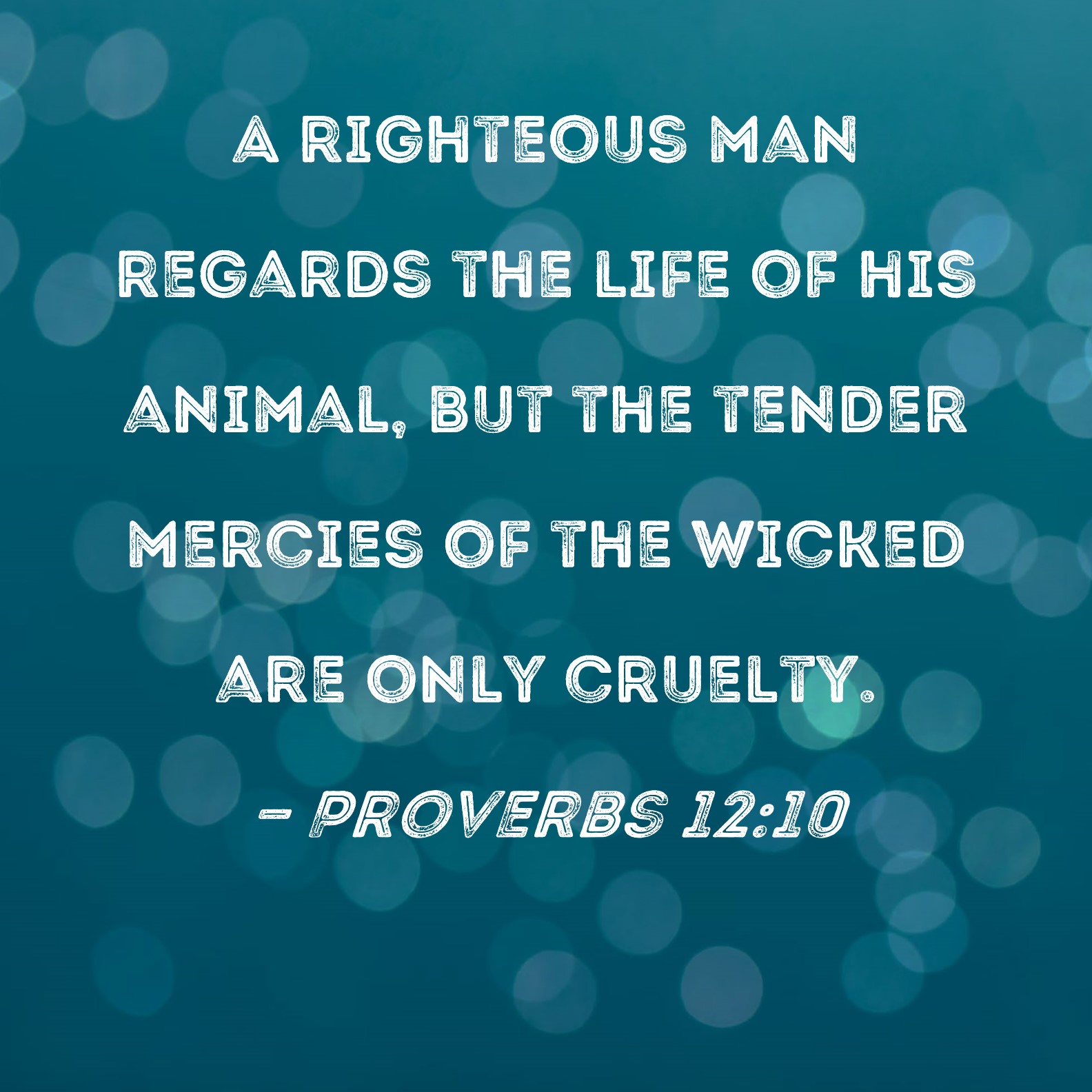 Proverbs 1210 A righteous man regards the life of his animal, but the