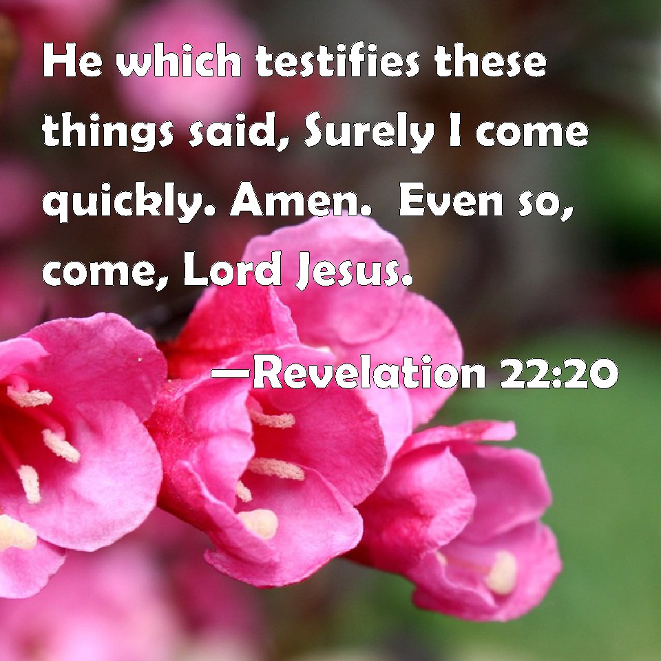 Revelation 2220 He which testifies these things said, Surely I come