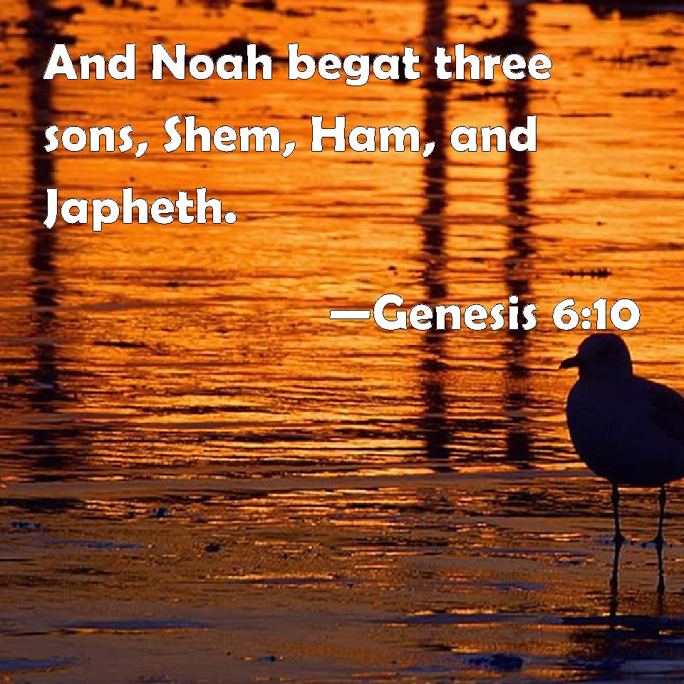 Genesis 610 And Noah begat three sons, Shem, Ham, and Japheth.