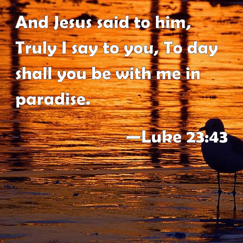 Luke 2343 And Jesus said to him, Truly I say to you, To day shall you