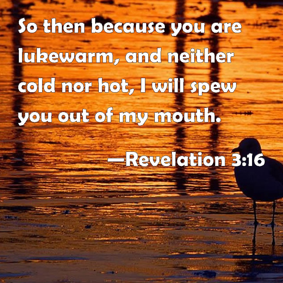 Revelation 316 So then because you are lukewarm, and neither cold nor