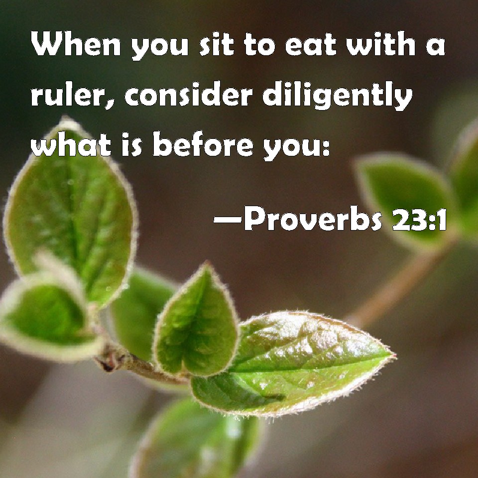 Proverbs 231 When you sit to eat with a ruler, consider diligently