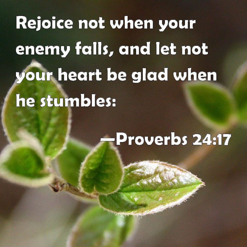 Proverbs 2417 Rejoice not when your enemy falls, and let not your heart be glad when he stumbles