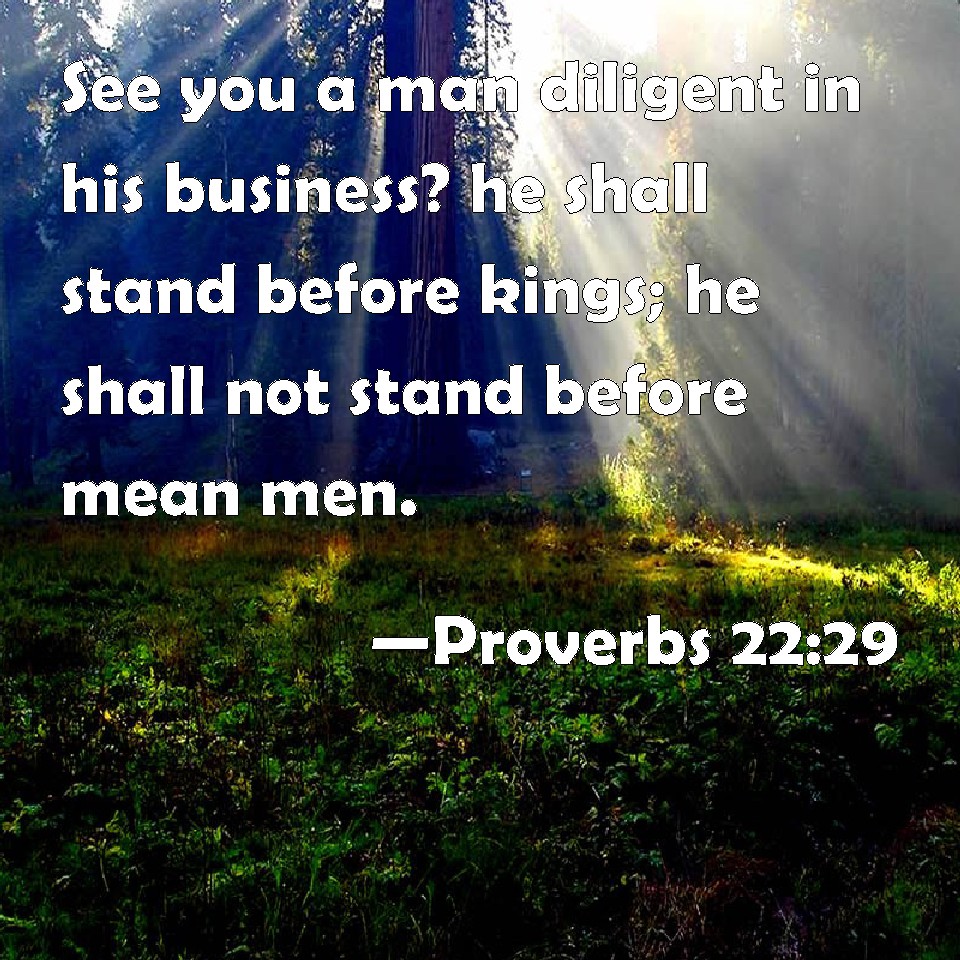 Proverbs 2229 See you a man diligent in his business? he shall stand