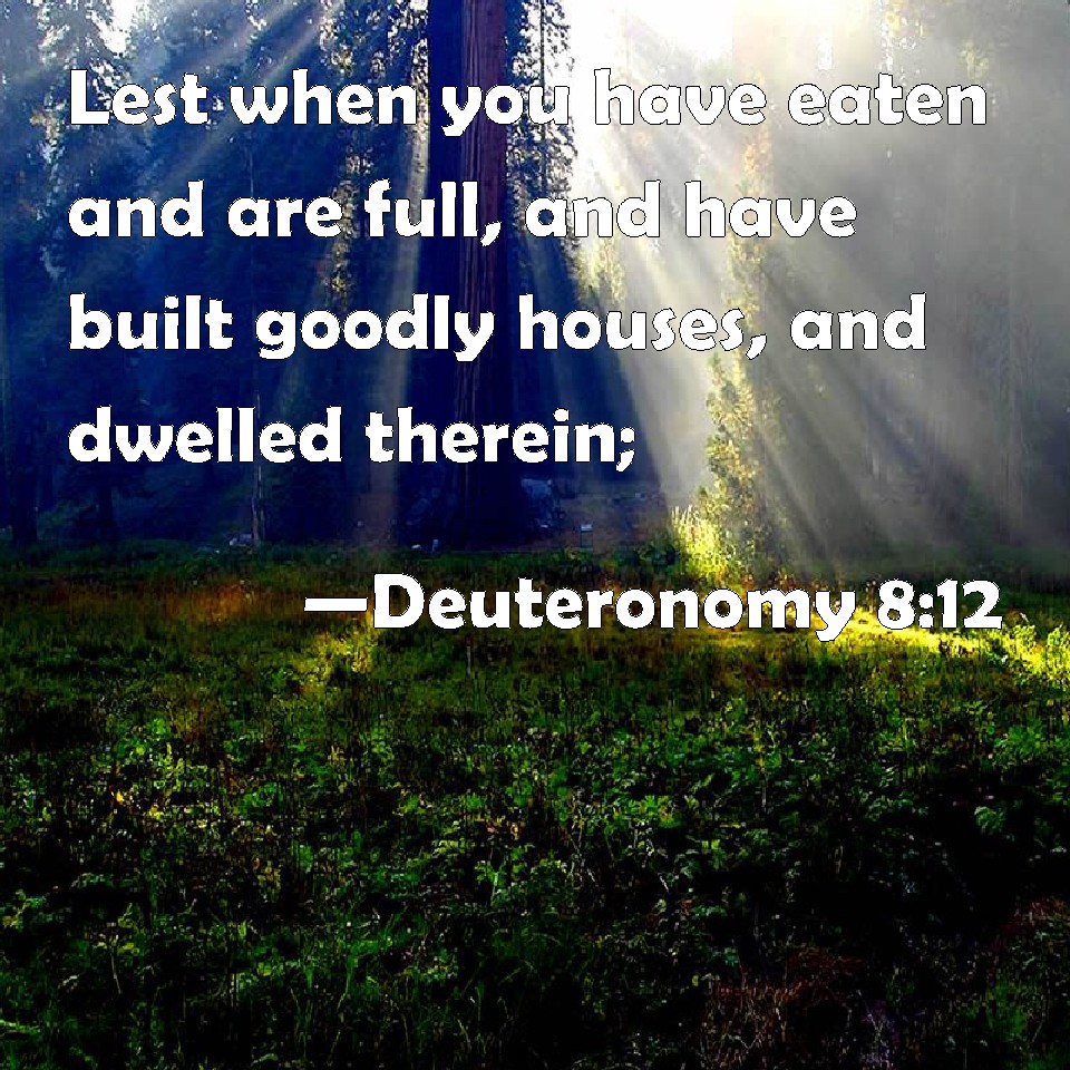 Deuteronomy 812 Lest when you have eaten and are full, and have built